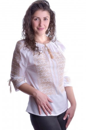 Ie traditionala alba cu motiv geometric crem Stela [1]