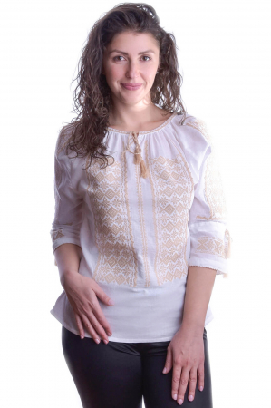 Ie traditionala alba cu motiv geometric crem Stela [0]