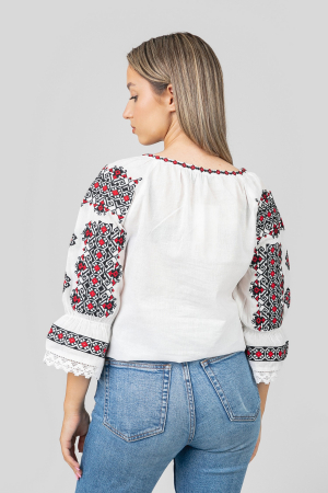 Ie traditionala alba cu motiv geometric multicolor Anne 01 [2]