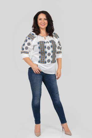 Ie traditionala alba cu motiv geometric multicolor Anne 02 [3]