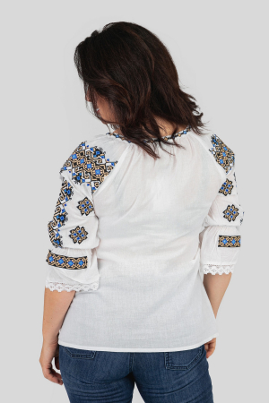 Ie traditionala alba cu motiv geometric multicolor Anne 02 [2]