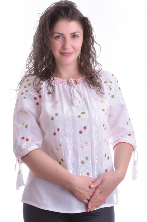 Ie traditionala alba cu motiv geometric multicolor Crina 02 [0]