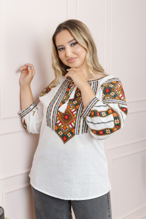 Ie traditionala alba cu motiv geometric multicolor Diana [2]