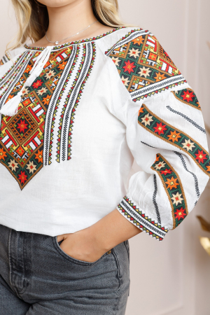 Ie traditionala alba cu motiv geometric multicolor Diana [1]