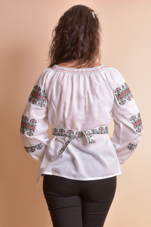 Ie traditionala alba cu motiv geometric multicolor Sanda [4]