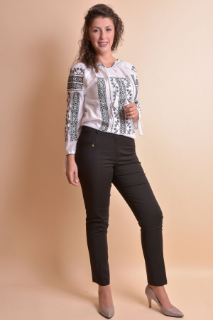 Ie traditionala alba cu motiv geometric negru Petra 03 - maneca lunga [5]