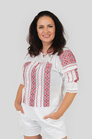 Ie traditionala alba cu motiv geometric rosu Anemona [0]