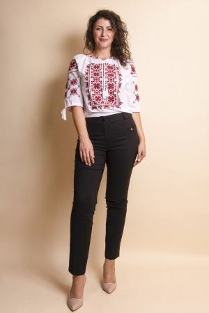 Ie traditionala alba cu motiv geometric rosu Anica 01 [3]