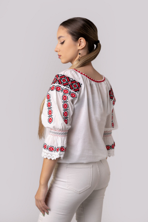 Ie traditionala alba cu motiv geometric rosu Costina 02 - maneca scurta [2]