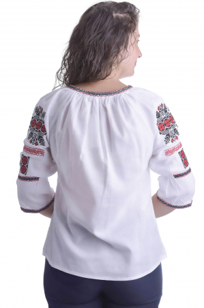 Ie traditionala alba cu motiv geometric rosu Marinela 02 [2]