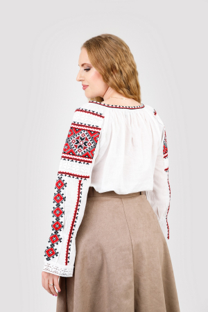 Ie traditionala alba cu motiv geometric rosu Paraschiva 05 - maneca lunga [2]