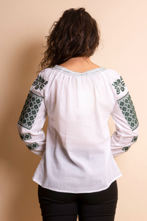 Ie traditionala alba cu motiv geometric verde Mariana [2]