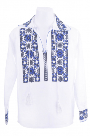 Camasa traditionala de baieti alba cu motiv floral albastru Flavius [0]