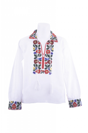 Camasa traditionala de baieti alba cu motiv floral rosu Felix [0]