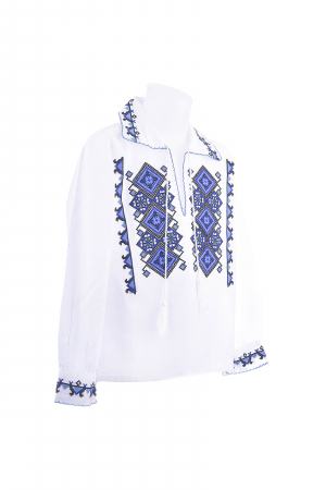 Camasa traditionala de baieti alba pentru baieti cu motiv geometric albastru Ianis [1]