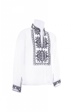 Camasa traditionala de baieti alba cu motiv geometric negru Traian [1]