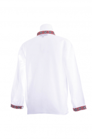 Camasa traditionala de baieti alba cu motiv geometric rosu Carol 02 [2]
