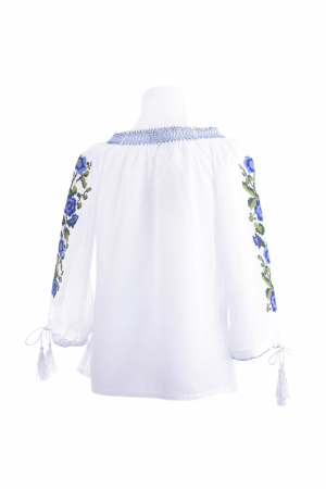 Ie traditionala alba pentru fetite cu motiv floral albastru Marina [2]