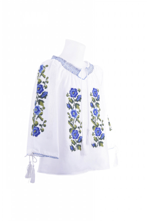 Ie traditionala alba pentru fetite cu motiv floral albastru Marina [1]