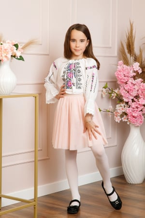 Ie traditionala alba pentru fetite cu motiv floral mov Adriela [3]