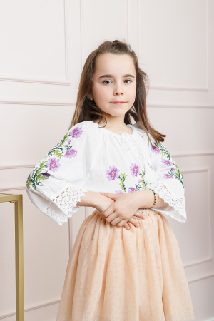 Ie traditionala alba pentru fetite cu motiv floral mov Daria 01 [0]