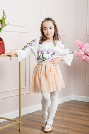Ie traditionala alba pentru fetite cu motiv floral mov Daria 01 [2]