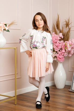 Ie traditionala alba pentru fetite cu motiv floral mov Sofia 02 [2]