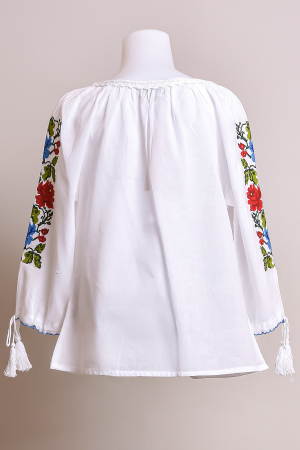Ie traditionala alba pentru fetite cu motiv floral multicolor Anne [3]
