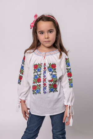 Ie traditionala alba pentru fetite cu motiv floral multicolor Ada [0]