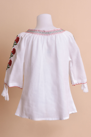 Ie traditionala alba pentru fetite cu motiv floral rosu Amina [3]