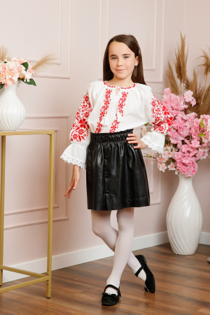 Ie traditionala alba pentru fetite cu motiv floral rosu Carina [3]