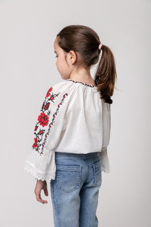 Ie traditionala alba pentru fetite cu motiv floral rosu Carla [2]