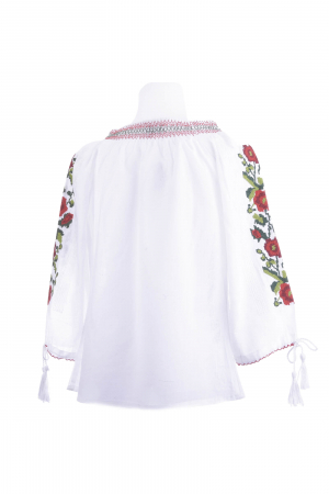 Ie traditionala alba pentru fetite cu motiv floral rosu Catrinel [2]
