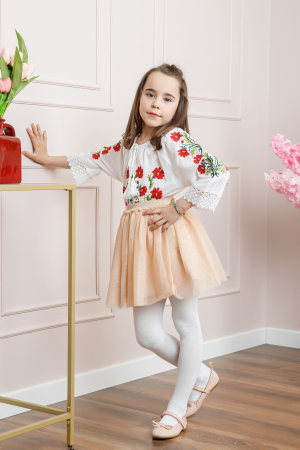 Ie traditionala alba pentru fetite cu motiv floral rosu Daria 02 [2]