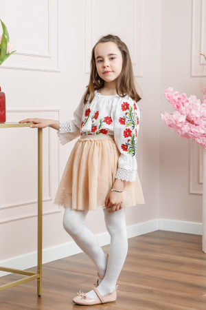 Ie traditionala alba pentru fetite cu motiv floral rosu Daria 02 [3]