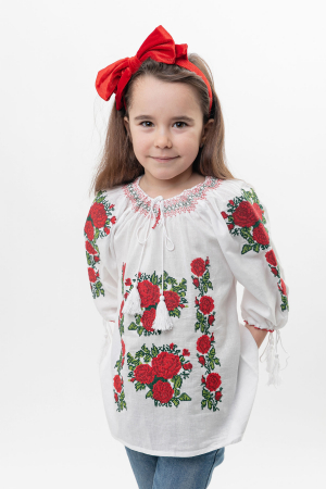 Ie traditionala alba pentru fetite cu motiv floral rosu Isabela [0]