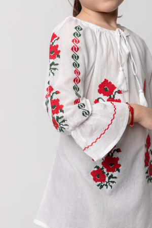 Ie traditionala alba pentru fetite cu motiv floral rosu Mara [2]