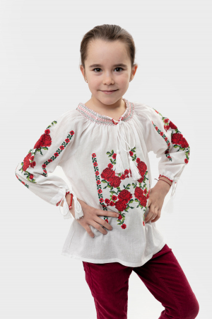 Ie traditionala alba pentru fetite cu motiv floral rosu Mateea [0]