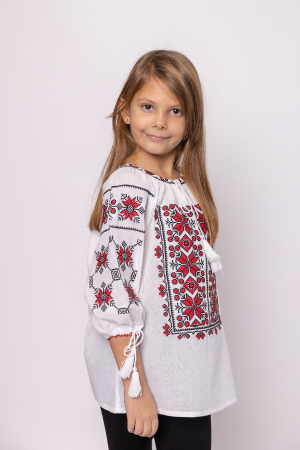 Ie traditionala alba pentru fetite cu motiv floral rosu Melania [0]