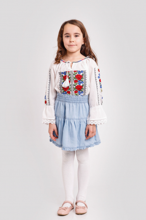 Ie traditionala alba pentru fetite cu motiv floral rosu Rozalia [3]
