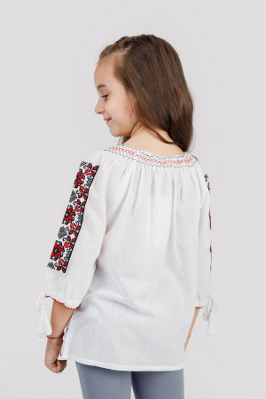 Ie traditionala alba pentru fetite cu motiv floral rosu Sara 02 [2]