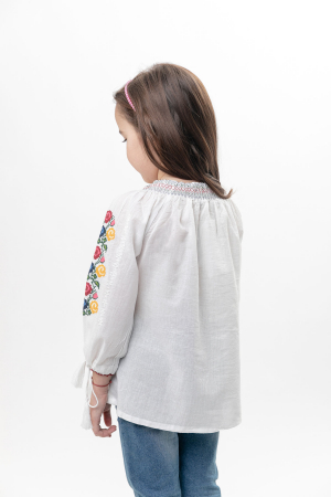 Ie traditionala alba pentru fetite cu motiv floral tricolor Alessia [2]