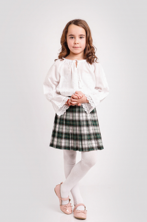 Imbracaminte copii - Ie traditionala alba pentru fetite cu motiv geometric alb Anna