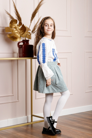 Ie traditionala alba pentru fetite cu motiv geometric albastru Andreea 02 [2]