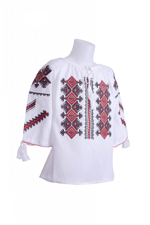 Ie traditionala alba pentru fetite cu motiv geometric rosu Erica [1]