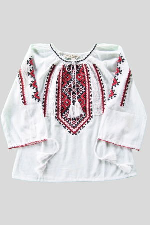 Ie traditionala alba pentru fetite cu motiv geometric rosu Flavia [0]