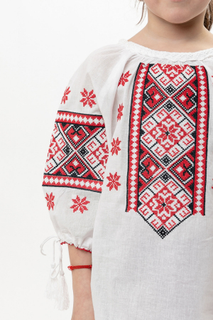 Ie traditionala alba pentru fetite cu motiv geometric rosu Gabriela [1]
