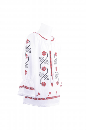 Ie traditionala alba pentru fetite cu motiv geometric rosu Iasmina [1]