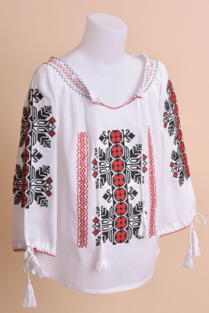 Ie traditionala alba pentru fetite cu motiv geometric rosu Natalia [2]