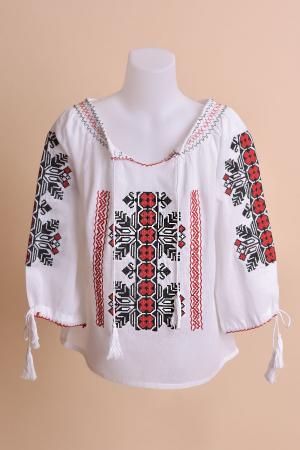Ie traditionala alba pentru fetite cu motiv geometric rosu Natalia [0]